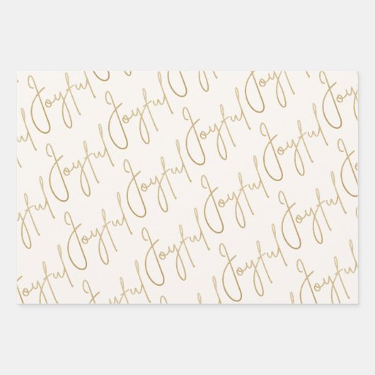 Gold JOYFUL auf Weiß Geschenkpapier Set (Vorderseite)