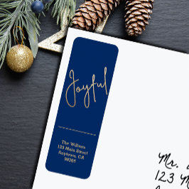 Gold JOYFUL on Blue Christmas Return Address