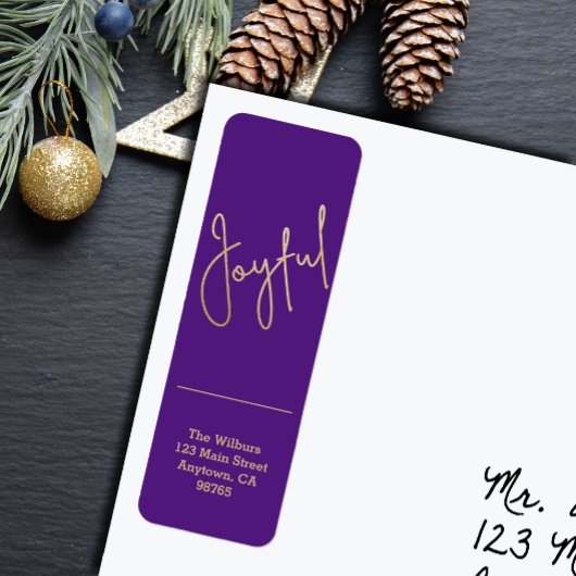 Gold JOYFUL on Purple Christmas Return Address