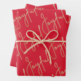 Gold JOYFUL on Red Geschenkpapier Set