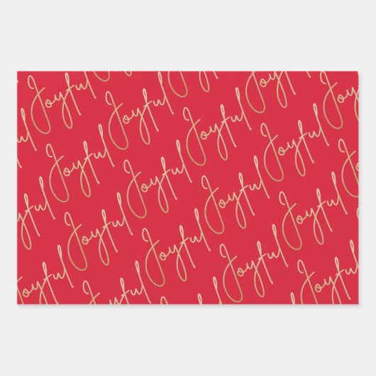 Gold JOYFUL on Red Geschenkpapier Set (Vorderseite)