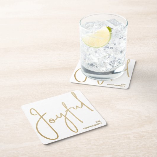 Gold JOYFUL on White Christmas Rechteckiger Pappuntersetzer (Vor Ort)