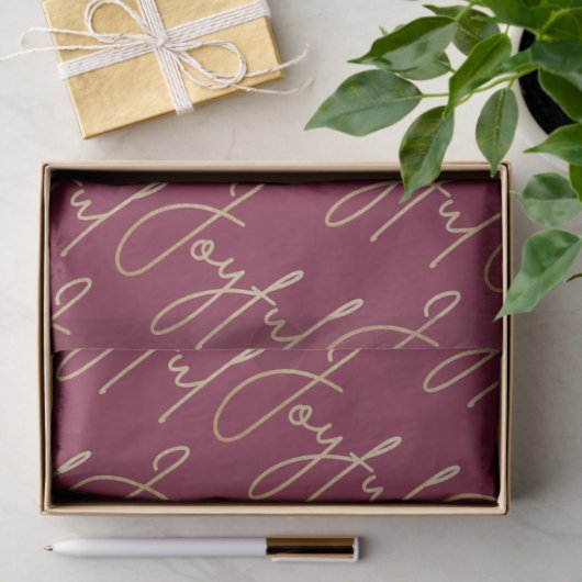 Gold JOYFUL Script on Cranberry Seidenpapier (Geschenk)