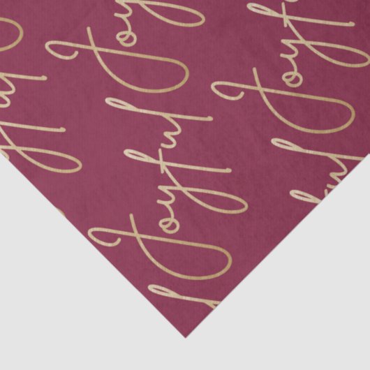 Gold JOYFUL Script on Cranberry Seidenpapier (Detail)