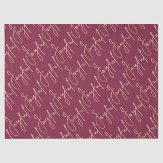 Gold JOYFUL Script on Cranberry Seidenpapier (Vorderseite)