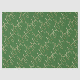 Gold JOYFUL Script on Green Seidenpapier
