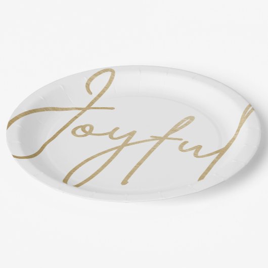 Gold JOYFUL White Christmas Pappteller (Schrägansicht)