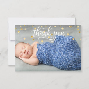 Gold-JUNGE Baby-Dusche DANKEN IHNEN FOTO + TEXT Dankeskarte