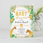 Gold Jungle Animals Safari Baby Dusche Einladung (Stehend Vorderseite)