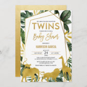 Gold Jungle Safari Tiere Twins Baby Dusche Einladung (Vorne/Hinten)