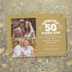 Gold Just Married 50. Hochzeitstag Jubiläum 2 Foto Einladung