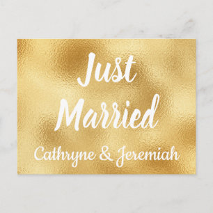 Gold Just Married Elegante Hochzeitsanzeige Ankündigungspostkarte