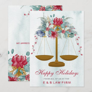 Gold Justice Scale Holly Wreath Anwaltskanzlei Wei Feiertagskarte