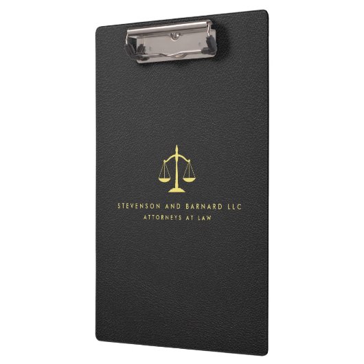Gold Justice Scale Logo Black Leather Klemmbrett (Links)