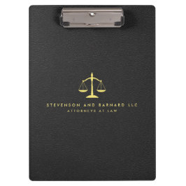 Gold Justice Scale Logo Black Leather Klemmbrett