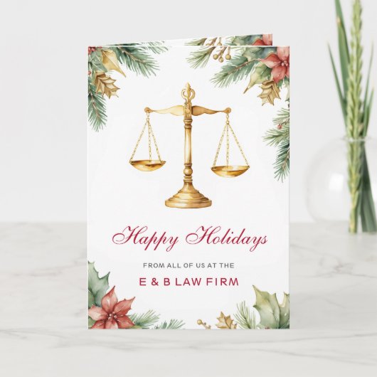Gold Justice Scale Pine Holly Law Firm Weihnachten (Vorderseite)