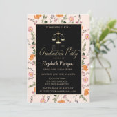 Gold Justice Scale Wildflowers Photo Graduation Einladung (Stehend Vorderseite)