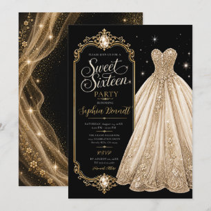 Gold-Juwel-Süße-16-Geburtstags-Kleid Einladung
