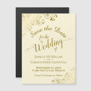 Gold-Kalligrafie auf Cream Save the Date Magnet
