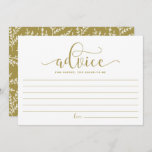 Gold-Kalligrafie-Förderung für die Braut Hinweiskarte<br><div class="desc">Gold Calligraphy Advice for the Bride to be Card | Notieren Sie sich Ihren Rat für die zukünftige Braut mit dieser leeren Erinnerungen-Karte. Es zeichnet sich durch eine Kalligraphie mit Laub-Muster aus. Matching-Elemente sind verfügbar.</div>