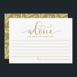 Gold-Kalligrafie-Förderung für die Braut Hinweiskarte<br><div class="desc">Gold Calligraphy Advice for the Bride to be Card | Notieren Sie sich Ihren Rat für die zukünftige Braut mit dieser leeren Erinnerungen-Karte. Es zeichnet sich durch eine Kalligraphie mit Laub-Muster aus. Matching-Elemente sind verfügbar.</div>