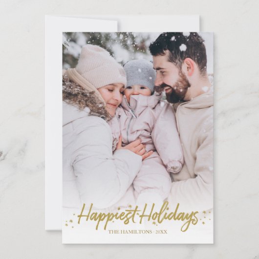 Gold Kalligrafie Foto Glücklichste Weihnachten Einladung (Vorderseite)