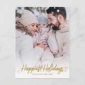Gold Kalligrafie Foto Glücklichste Weihnachten Postkarte (Vorderseite)