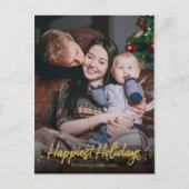 Gold Kalligrafie Foto Glücklichste Weihnachten Postkarte (Vorderseite)