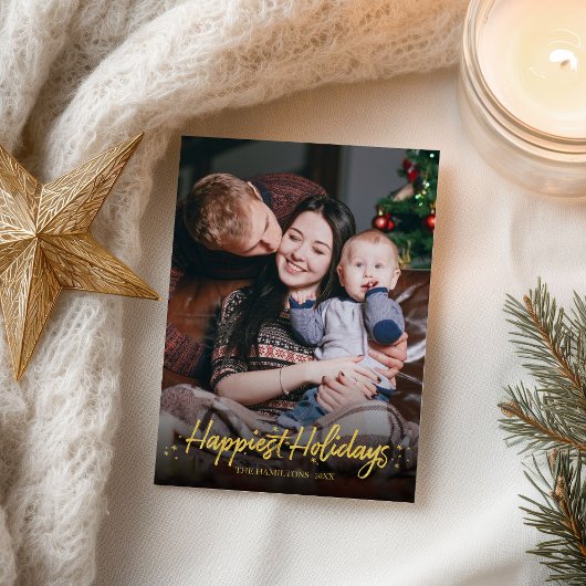 Gold Kalligrafie Foto Glücklichste Weihnachten Postkarte