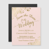 Gold Kalligrafie Rosa Pink Speichern Sie das Datum Magnetkarte (Vorne/Hinten)