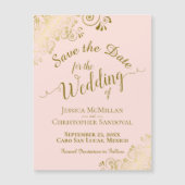 Gold Kalligrafie Rosa Pink Speichern Sie das Datum Magnetkarte (Vorderseite)