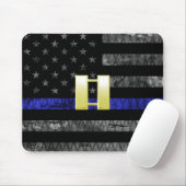 (Gold) Kapitän Thin Blue Line Distressed Flag Mousepad (Mit Mouse)