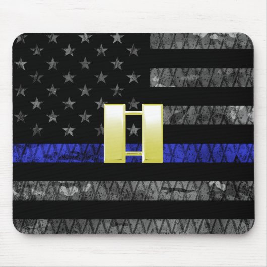(Gold) Kapitän Thin Blue Line Distressed Flag Mousepad (Vorne)