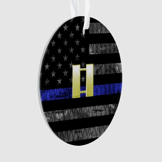 (Gold) Kapitän Thin Blue Line Distressed Flag Ornament (Vorderseite)