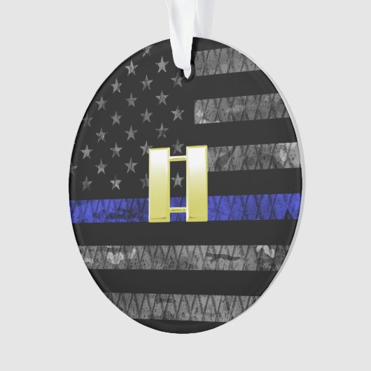 (Gold) Kapitän Thin Blue Line Distressed Flag Ornament (Vorderseite)