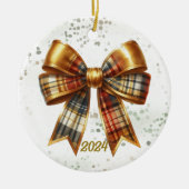 Gold Kariert Holiday Bow Year Akzent Keramik Ornament (Vorne)