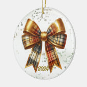 Gold Kariert Holiday Bow Year Akzent Keramik Ornament (Links)