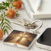 Gold keltisches Kreuz mit Kreuzigung Schlüsselanhänger (Vorderseite rechts)