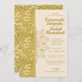 Gold Kente Wedding Einladung mit Blume Details (Vorne/Hinten)