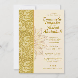 Gold Kente Wedding Einladung mit Blume Details
