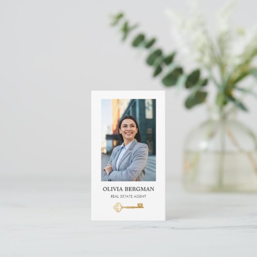 Gold Key Beruflich Real Anwesen Foto QR CODE Visitenkarte (Stehend Vorderseite)