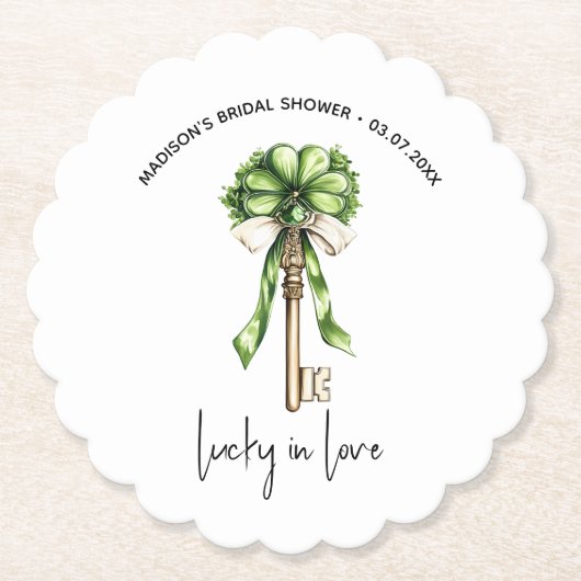 Gold Key Clover Bridal Shower Personalized  Untersetzer (Vorderseite)