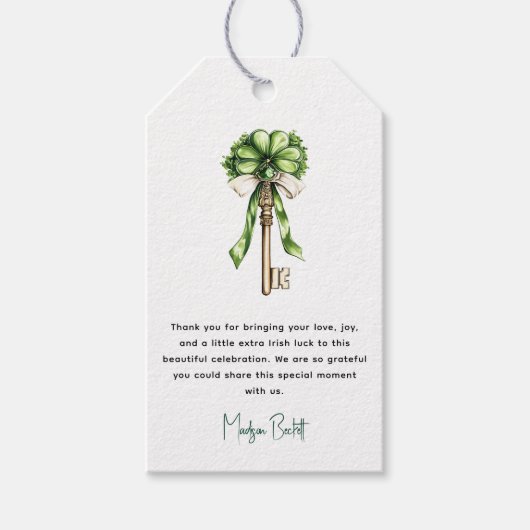 Gold Key Clover Custom St. Patrick’s Day Bridal Geschenkanhänger (Vorderseite)