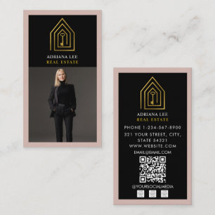 Gold Key Foto Immobilienmakler QR Code Pink Visitenkarte