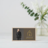 Gold Key Photo Real Estate Agent QR Code Brown Visitenkarte (Stehend Vorderseite)