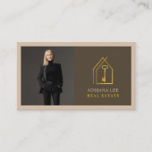 Gold Key Photo Real Estate Agent QR Code Brown Visitenkarte (Vorderseite)