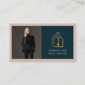 Gold Key Photo Real Estate Agent QR Code Pink Visitenkarte (Vorderseite)