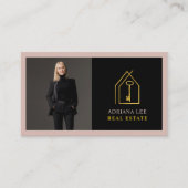 Gold Key Photo Real Estate Agent QR Code Pink Visitenkarte (Vorderseite)