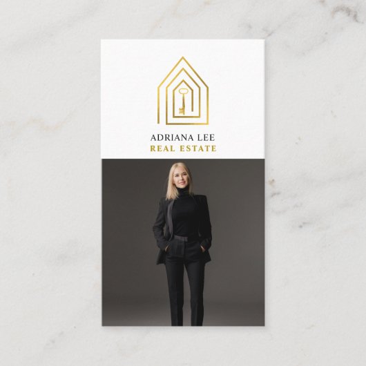 Gold Key Photo Real Estate Agent QR Code White Visitenkarte (Vorderseite)