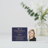 Gold Key Real Anwesen Agent Foto Navy hinzufügen Visitenkarte (Stehend Vorderseite)